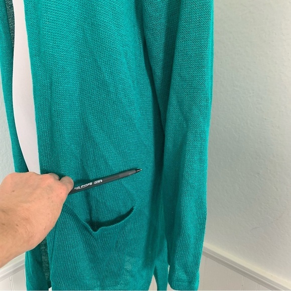 J Jill Linen Blend Open Front Longline Cardigan Duster Turquoise Teal Petite L - Picture 16 of 17